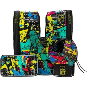 image:imageFranklin Sports NHL Kids Street Hockey Goalie Pads Set  Kids Hockey Training Equipment  Includes Block Pad Catch Glove and Goalie PadsNeon Colors