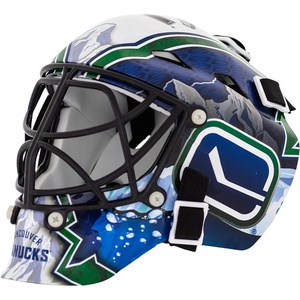 image:imageFranklin Sports NHL Team Logo Mini Hockey Goalie Mask with Case  Collectible Goalie Mask with Official NHL Logos and ColorsVancouver Canucks