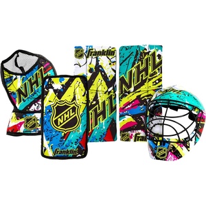 image:imageFranklin Sports NHL Youth Knee Hockey Goalie Pads  Helmet Set  Kids Knee  Mini Hockey Goalie Gear  Equipment  2 Leg Pads Catch Glove Blocker  Mask Included  Graffiti