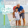 image:imageFranklin Sports Fun 5 Combo Outdoor Game Set  Backyard Beach  Camping Games for Kids  Badminton Volleyball Flip Toss Flying Disc  Horseshoes or Ring TossYellow Combo Set