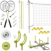image:imageFranklin Sports Fun 5 Combo Outdoor Game Set  Backyard Beach  Camping Games for Kids  Badminton Volleyball Flip Toss Flying Disc  Horseshoes or Ring TossYellow Combo Set