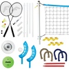 image:imageFranklin Sports Fun 5 Combo Outdoor Game Set  Backyard Beach  Camping Games for Kids  Badminton Volleyball Flip Toss Flying Disc  Horseshoes or Ring TossBlue Combo Set